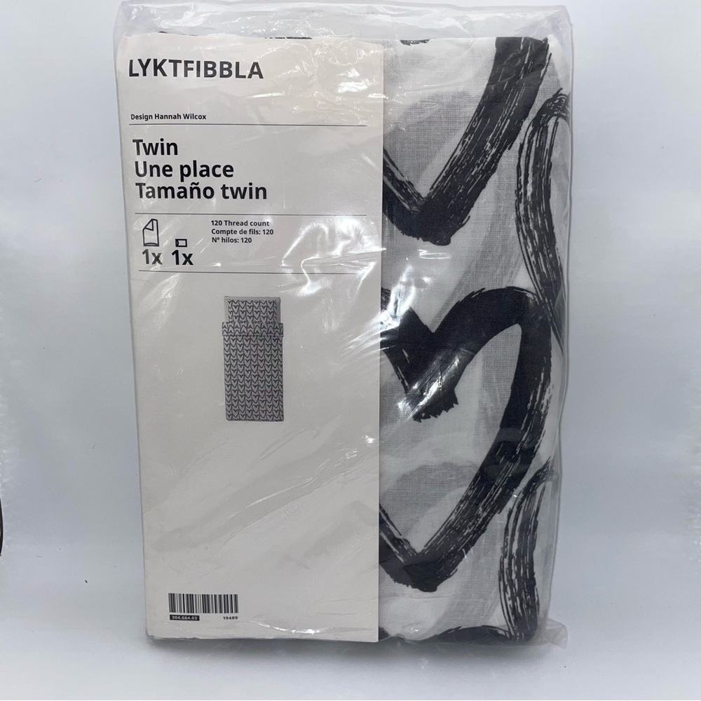 Ikea LYKTFIBBLA Twin Duvet Cover Pillowcase White Gray Hearts Hannah Wilcox NEW